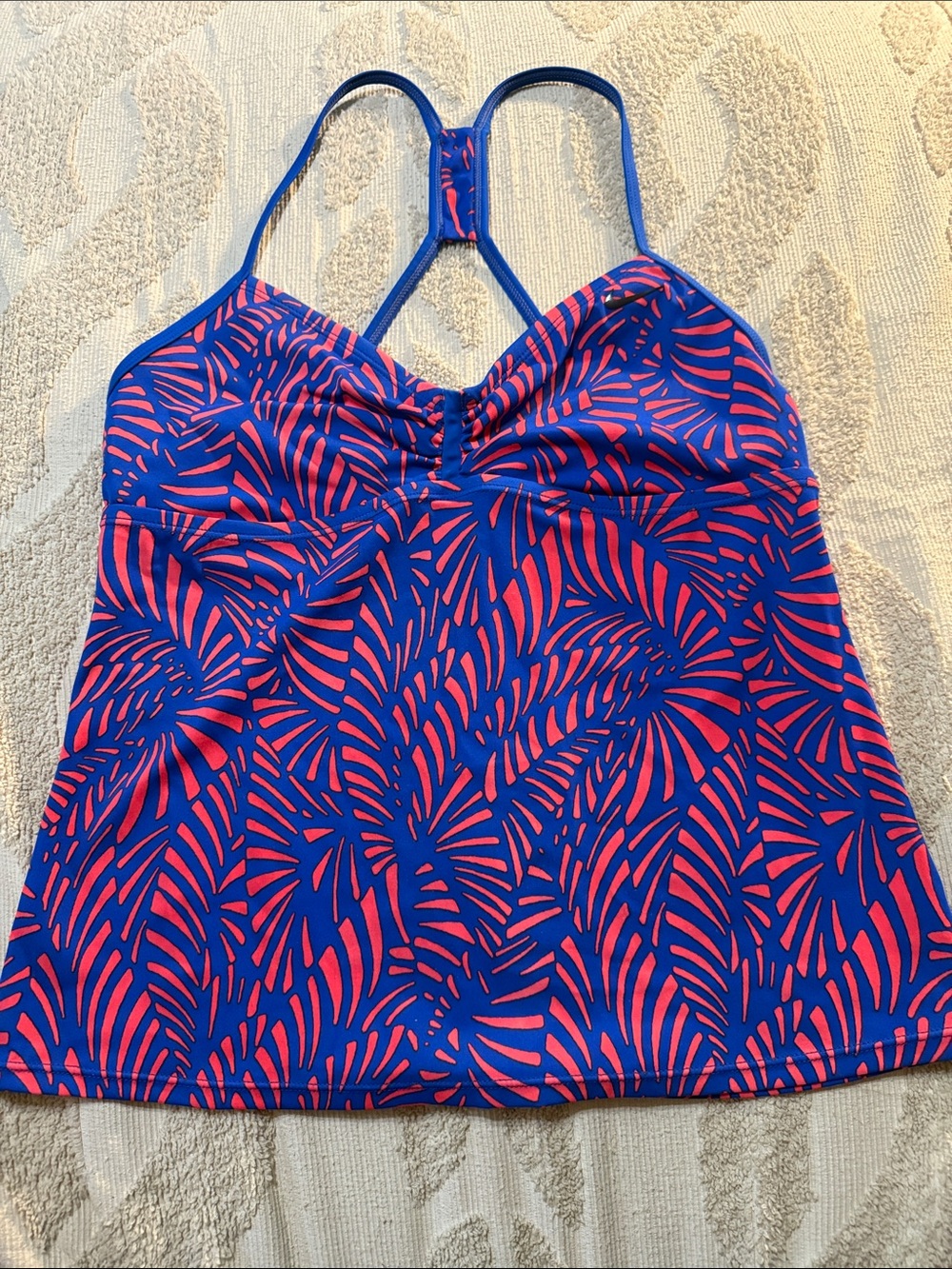 Nike Girls Blue and Pink Printed Swim Tankini Top